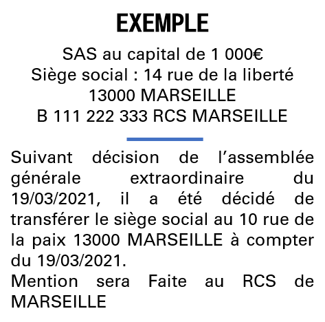 Modèle annonce légale de transfert de siège Bouches-du-Rhône