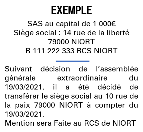 Modèle annonce légale de transfert de siège Deux-Sèvres