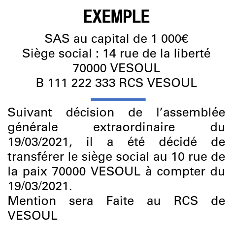 Modèle annonce légale de transfert de siège Haute-Saône