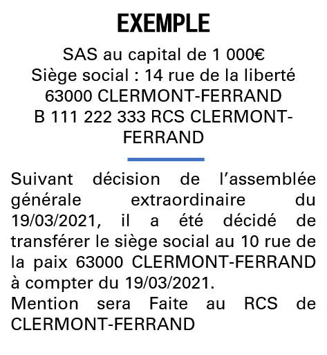 Modèle annonce légale de transfert de siège Puy-de-Dôme