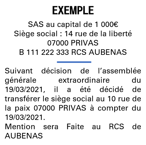 Modèle annonce légale de transfert de siège Ardèche