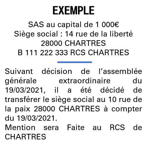 Modèle annonce légale de transfert de siège Eure-et-Loir