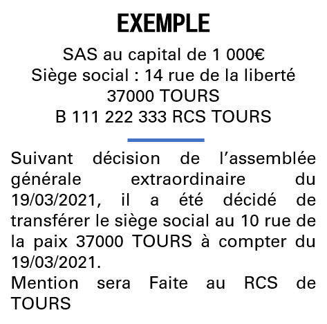 Modèle annonce légale de transfert de siège Indre-et-Loire