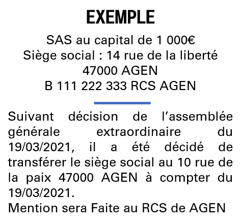 Modèle annonce légale de transfert de siège Lot-et-Garonne