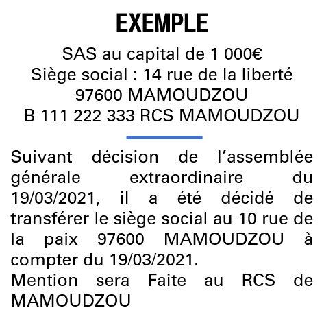 Modèle annonce légale de transfert de siège Mayotte