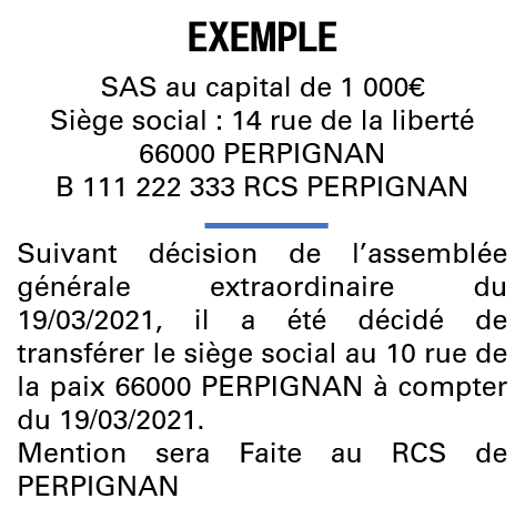 Modèle annonce légale de transfert de siège Pyrénées-Orientales