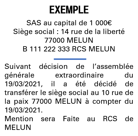 Modèle annonce légale de transfert de siège Seine-et-Marne