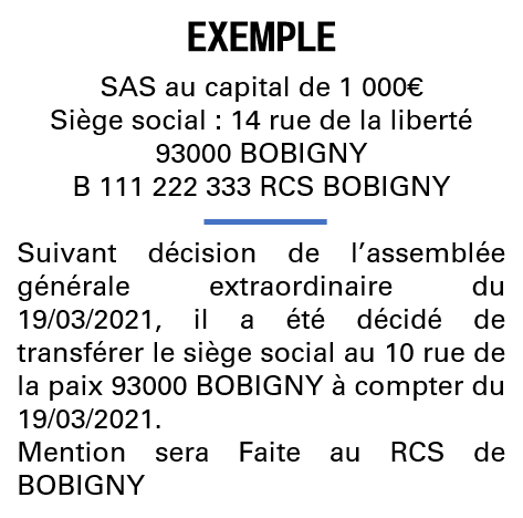 Modèle annonce légale de transfert de siège Seine-Saint-Denis