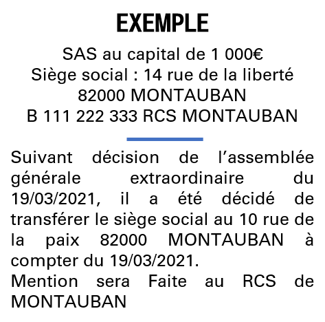 Modèle annonce légale de transfert de siège Tarn-et-Garonne